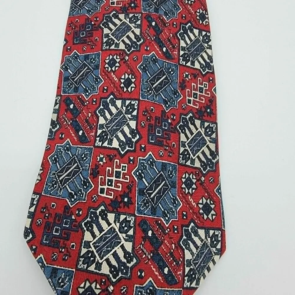 XMI Tie Red Blue Deco Geometric Abstract Stylish Dapper 57 x 4